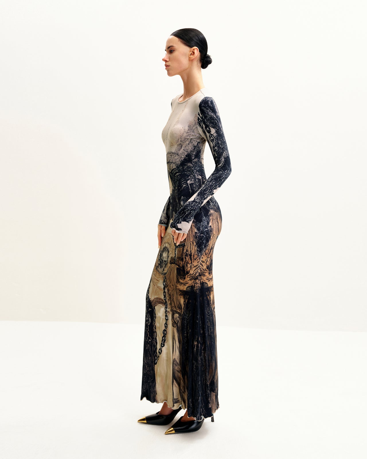 Robe Isabella à imprimé vintage - Marron et noir