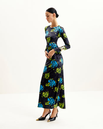 Robe Longue à Manches Longues Zoe à Imprimé Floral Vif - Multicolore