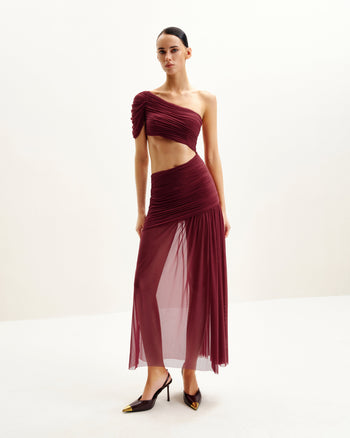 Robe en maille plissée Mia - Bordeaux