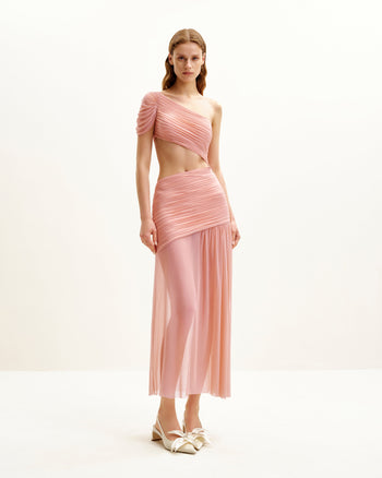 Robe en maille plissée Mia - Rose poudré