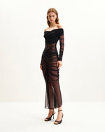 Robe Élégante à Volants Décolletée Emily - Noire