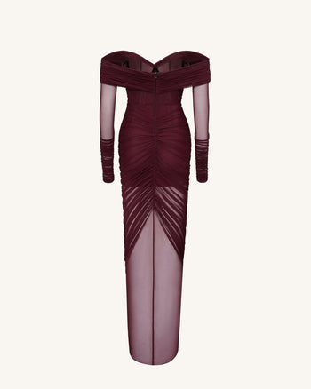 Robe Élégante à Volants Décolletée Emily – Rouge