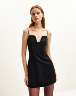 Robe en Daim avec Bretelles Spaghetti Eva - Noir