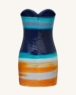 Robe Olivia à paillettes cœur métalliques – Bleu/Orange