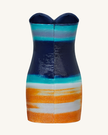 Robe Olivia à paillettes cœur métalliques – Bleu/Orange