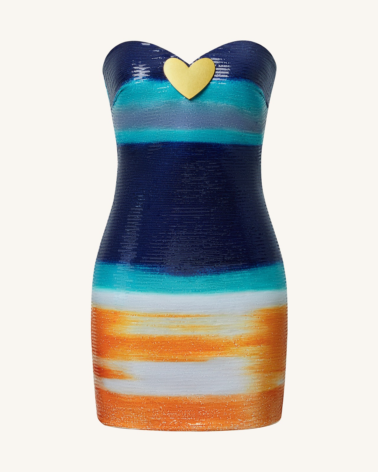 Robe Olivia à paillettes cœur métalliques – Bleu/Orange