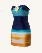 Robe Olivia à paillettes cœur métalliques – Bleu/Orange