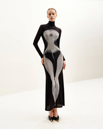 Robe en Maille Imprimé Corps Eva - Noir et Blanc