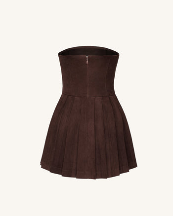 Robe Plissée en Velours Ellie - Marron Chocolat
