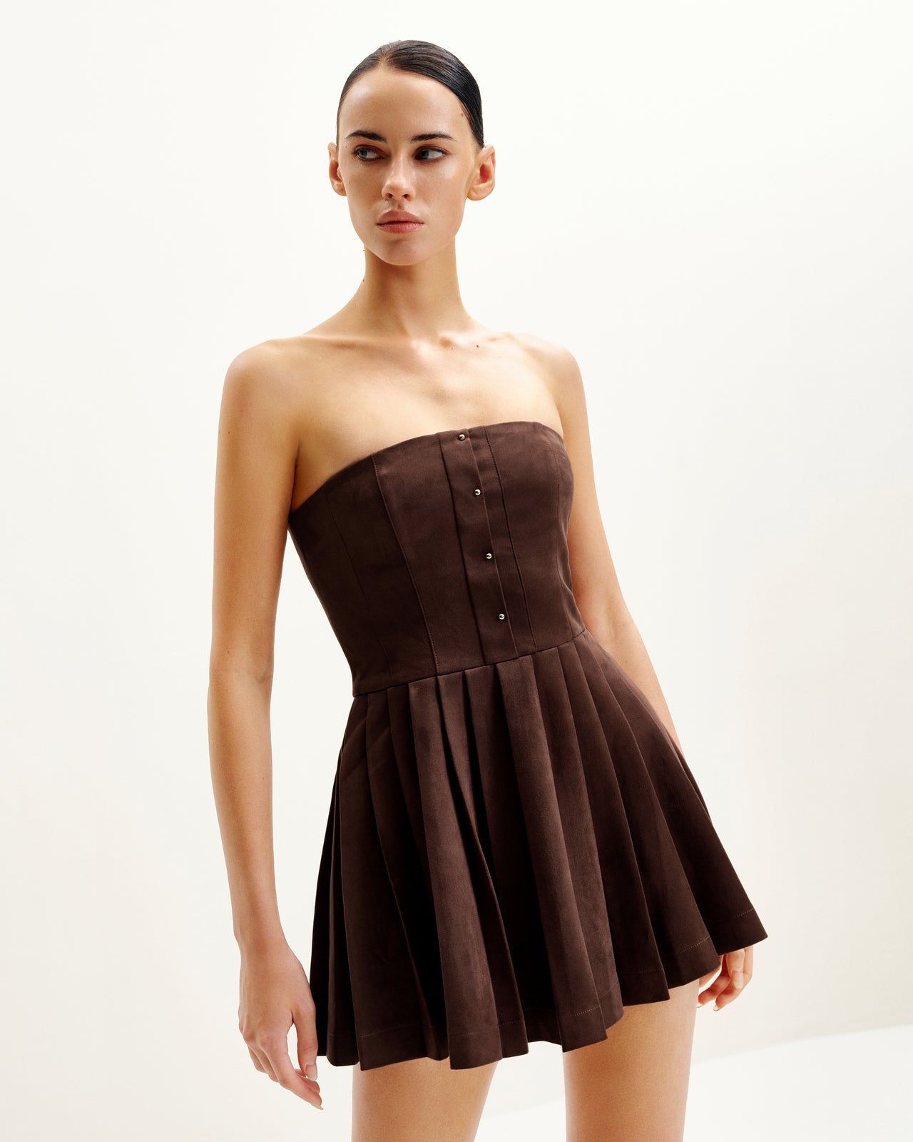 Robe Plissée en Velours Ellie - Marron Chocolat