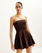 Robe Plissée en Velours Ellie - Marron Chocolat
