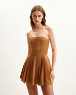 Robe Plissée en Velours Ellie - Caramel