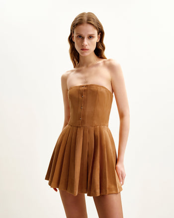 Robe Plissée en Velours Ellie - Caramel