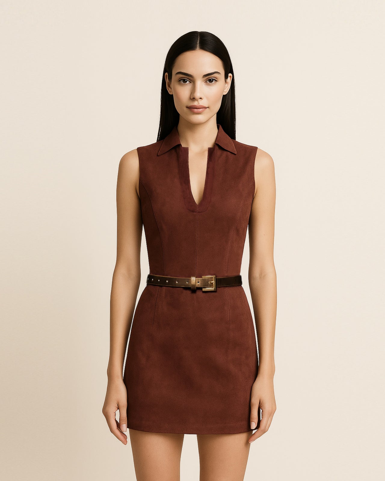 Robe mini sans manches Ariana en daim - Bourgogne