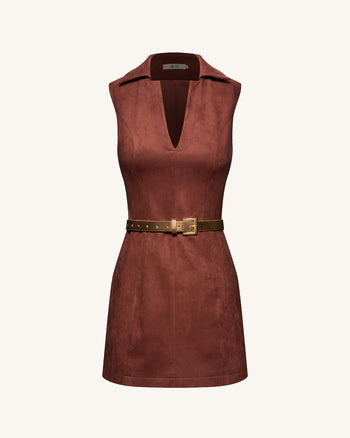 Robe mini sans manches Ariana en daim - Bourgogne