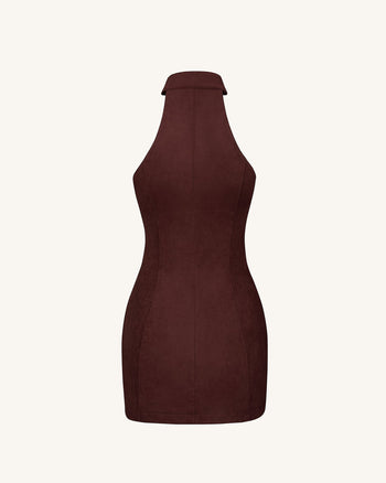 Robe courte à col licou Ruby avec fermeture éclair - Rouge Café