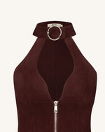 Robe courte à col licou Ruby avec fermeture éclair - Rouge Café