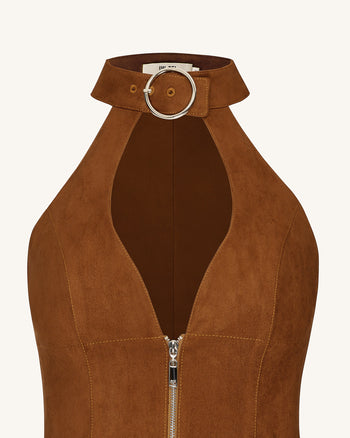 Robe courte à col licou Ruby avec fermeture éclair - Marron
