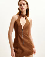 Robe courte à col licou Ruby avec fermeture éclair - Marron