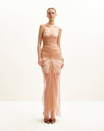 Robe de Soirée Drapée en Maille Piper - Cannelle