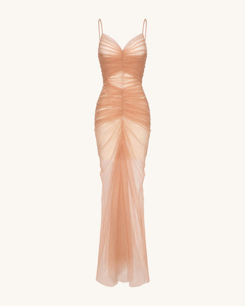 Robe de Soirée Drapée en Maille Piper - Cannelle