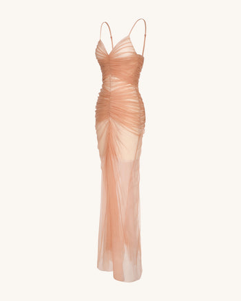 Robe de Soirée Drapée en Maille Piper - Cannelle