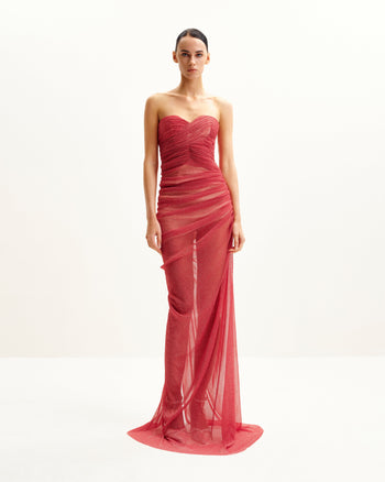 Robe Transparente à Paillettes Sans Bretelles Mia - Écarlate
