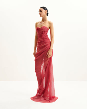 Robe Transparente à Paillettes Sans Bretelles Mia - Écarlate