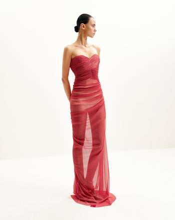 Robe Transparente à Paillettes Sans Bretelles Mia - Écarlate