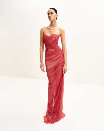 Robe Transparente à Paillettes Sans Bretelles Mia - Écarlate