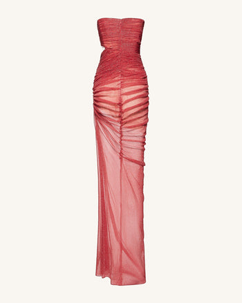 Robe Transparente à Paillettes Sans Bretelles Mia - Écarlate