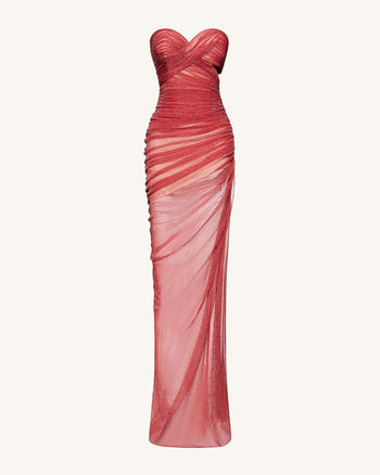Robe Transparente à Paillettes Sans Bretelles Mia - Écarlate