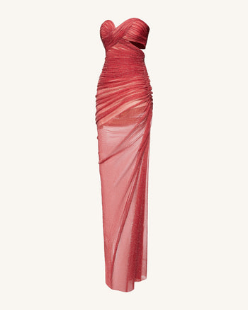 Robe Transparente à Paillettes Sans Bretelles Mia - Écarlate