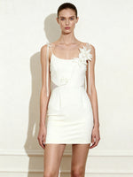 Robe à Nœud Motif Vigne Florale - Blanche