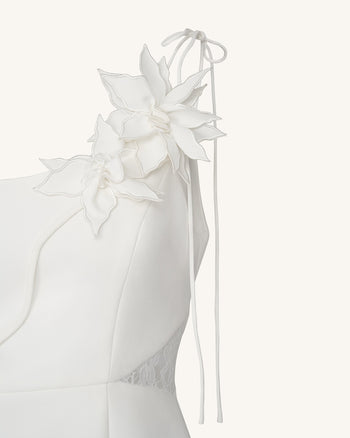Robe à Nœud Motif Vigne Florale - Blanche
