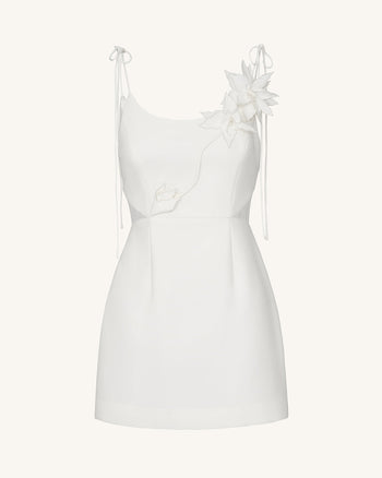 Robe à Nœud Motif Vigne Florale - Blanche