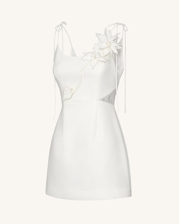 Robe à Nœud Motif Vigne Florale - Blanche