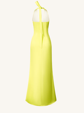 Robe dos nu en satin à fleurs – Jaune/ rose