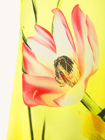 Robe dos nu en satin à fleurs – Jaune/ rose