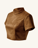 Ensemble Grace en faux suède - Crop top et jupe courte - Camel