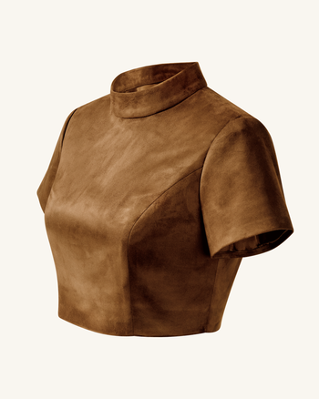Ensemble Grace en faux suède - Crop top et jupe courte - Camel