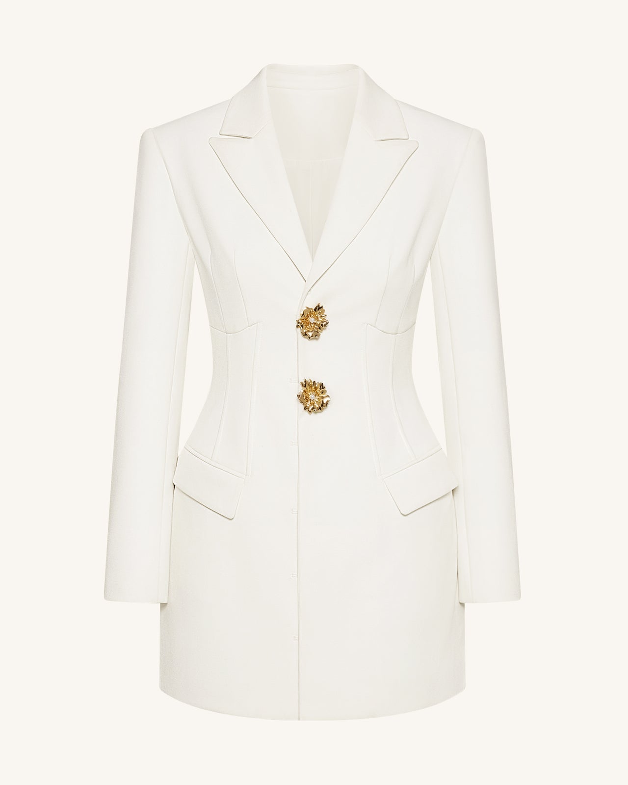 Robe blazer cintrée à boutons dorés – Blanc