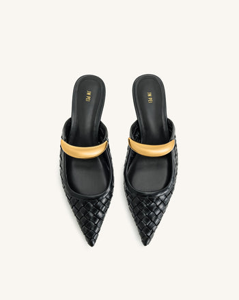 Mules perforées tissées Helena - Noir