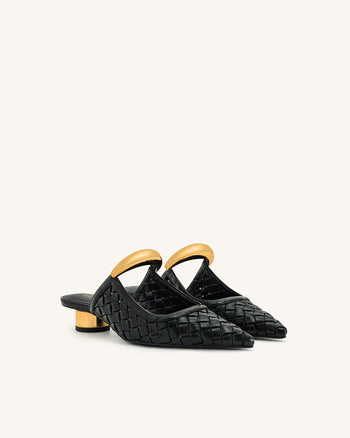 Mules perforées tissées Helena - Noir