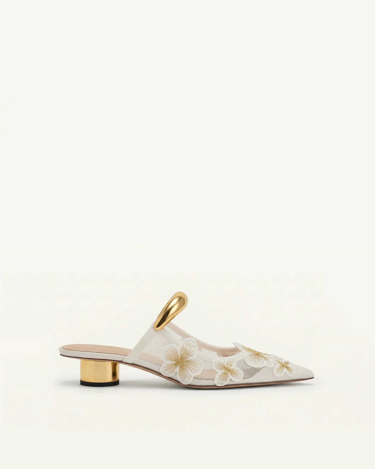 Helena Mules ajourées en mesh floral - Ivoire