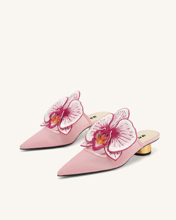 Helena Mules ajourées à décorations brodées - Rose