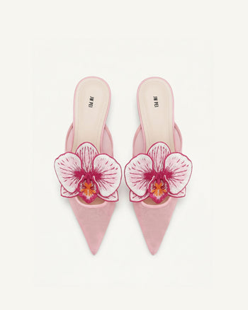 Helena Mules ajourées à décorations brodées - Rose