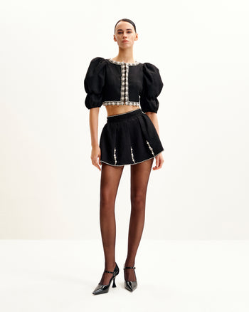 Ensemble en tweed orné de perles - Noir
