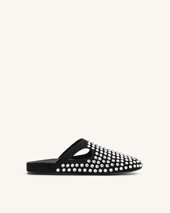 Mules plates en cristal artificiel Athena - Noir