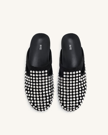 Mules plates en cristal artificiel Athena - Noir